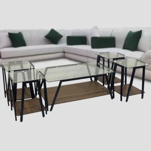 طقم طاولات دورين سطح شفاف 4+1