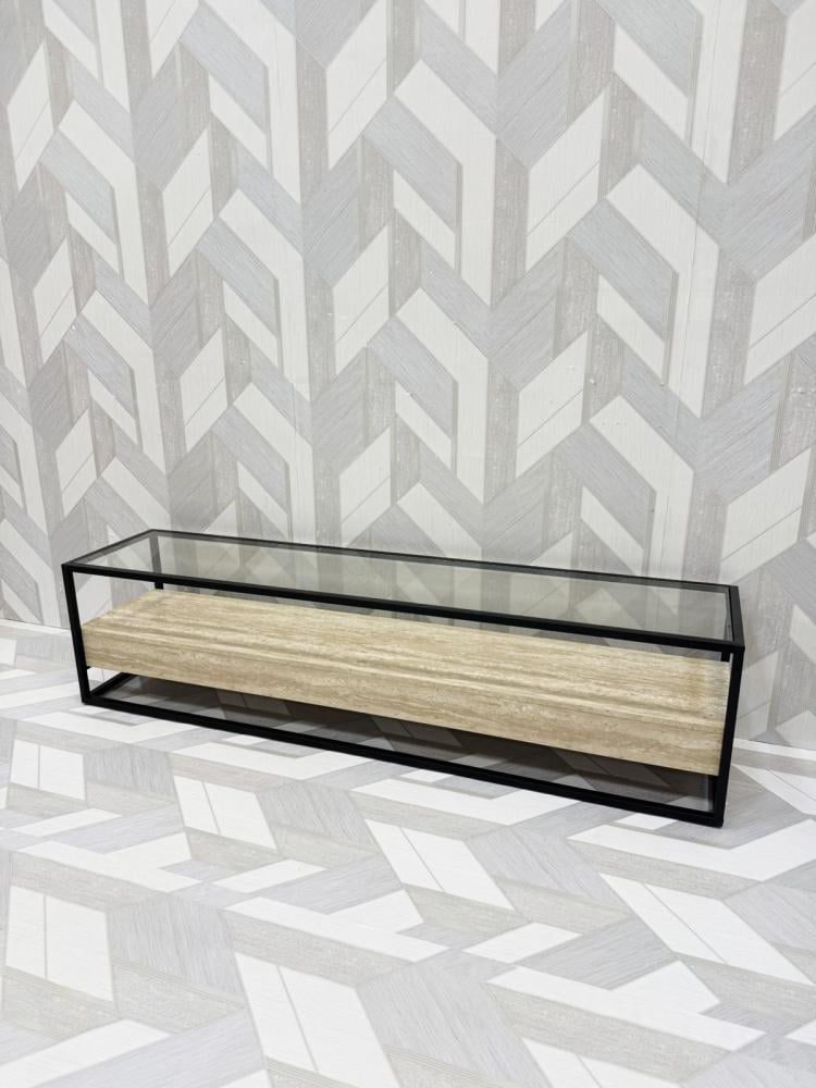 طاولة تلفزيون بتصميم عصري مزدوج المستوى