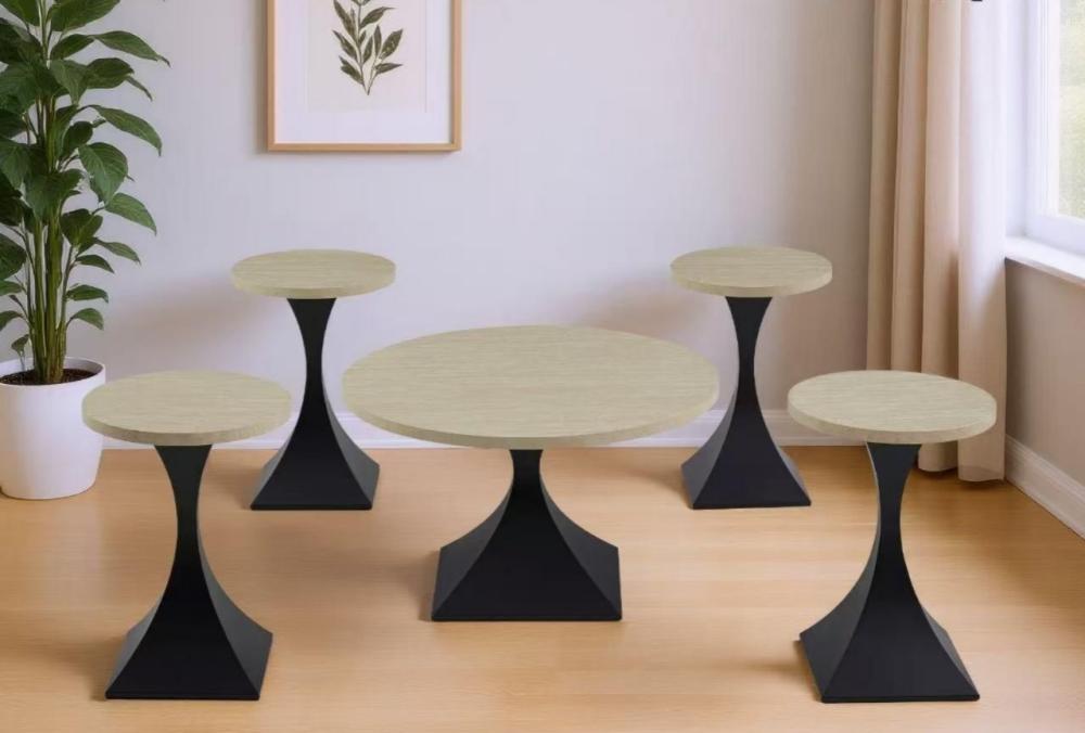 طقم طاولات ضيافة أنيق بسطح خشب