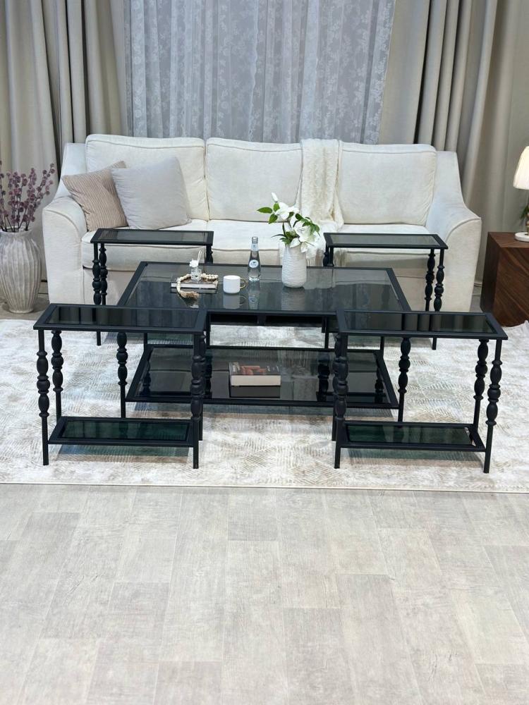 طقم طاولة ضيافة زجاج اسود  مع 4 خدمة