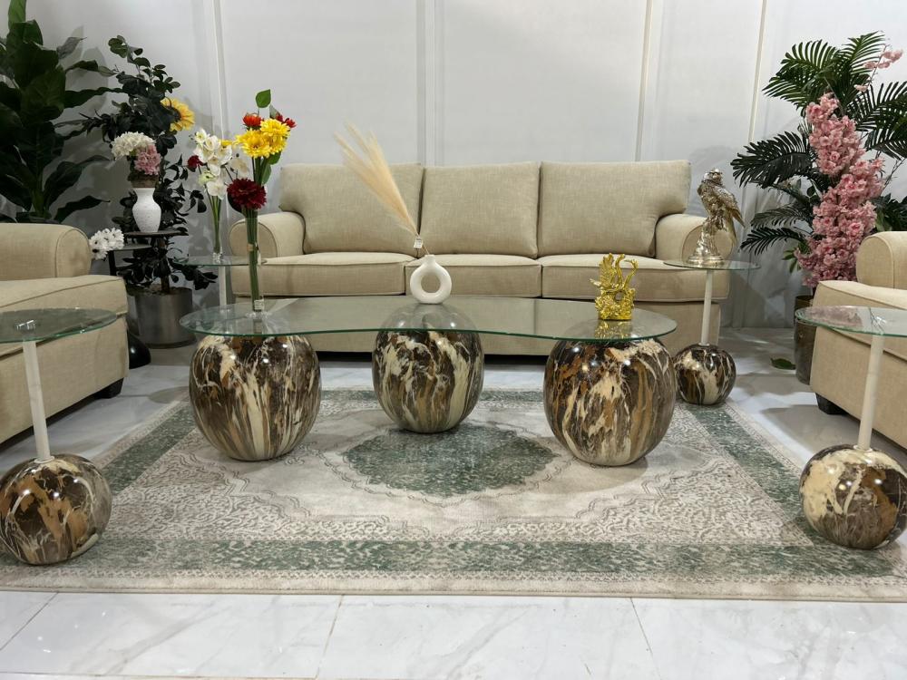 طقم طاولة كور زجاج شفاف مع 4 خدمة