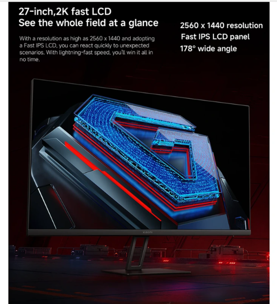 شاشة عرض شاومي للألعاب LCD G27Qi بدقة 2K بمعدل 180Hz وبحجم 27 انش ELA5597UK - أسود
