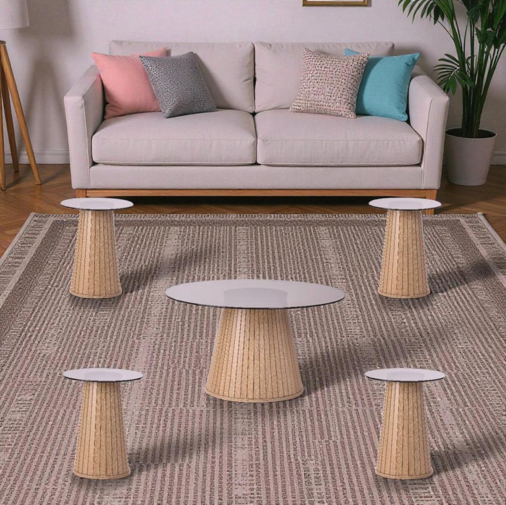 طقم طاولات ضيافة مع 4 خدمة خشب - تصميم عصري