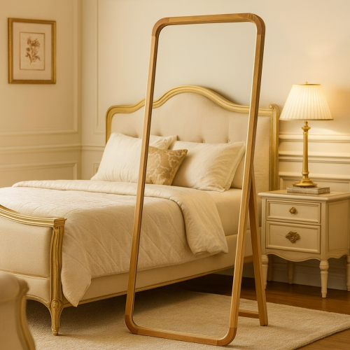 مرايا  أرضية بإطار خشب طبيعي بيج – تصميم أنيق 60*170