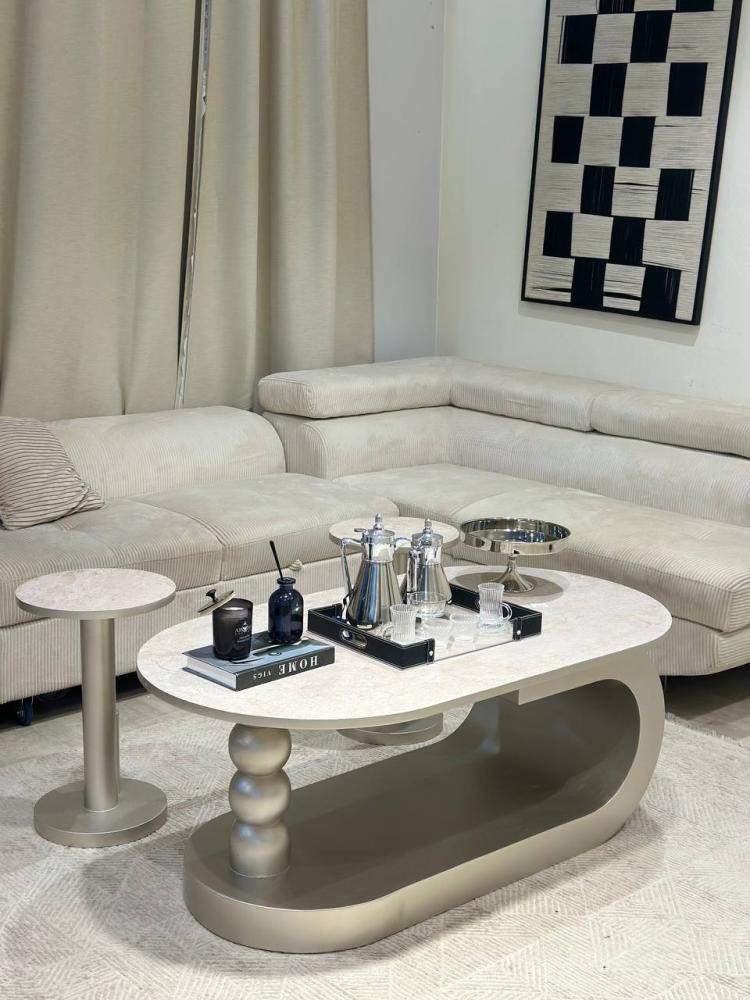 Wave table set with a sturdy base in champagne color, including 6 serving pieces.