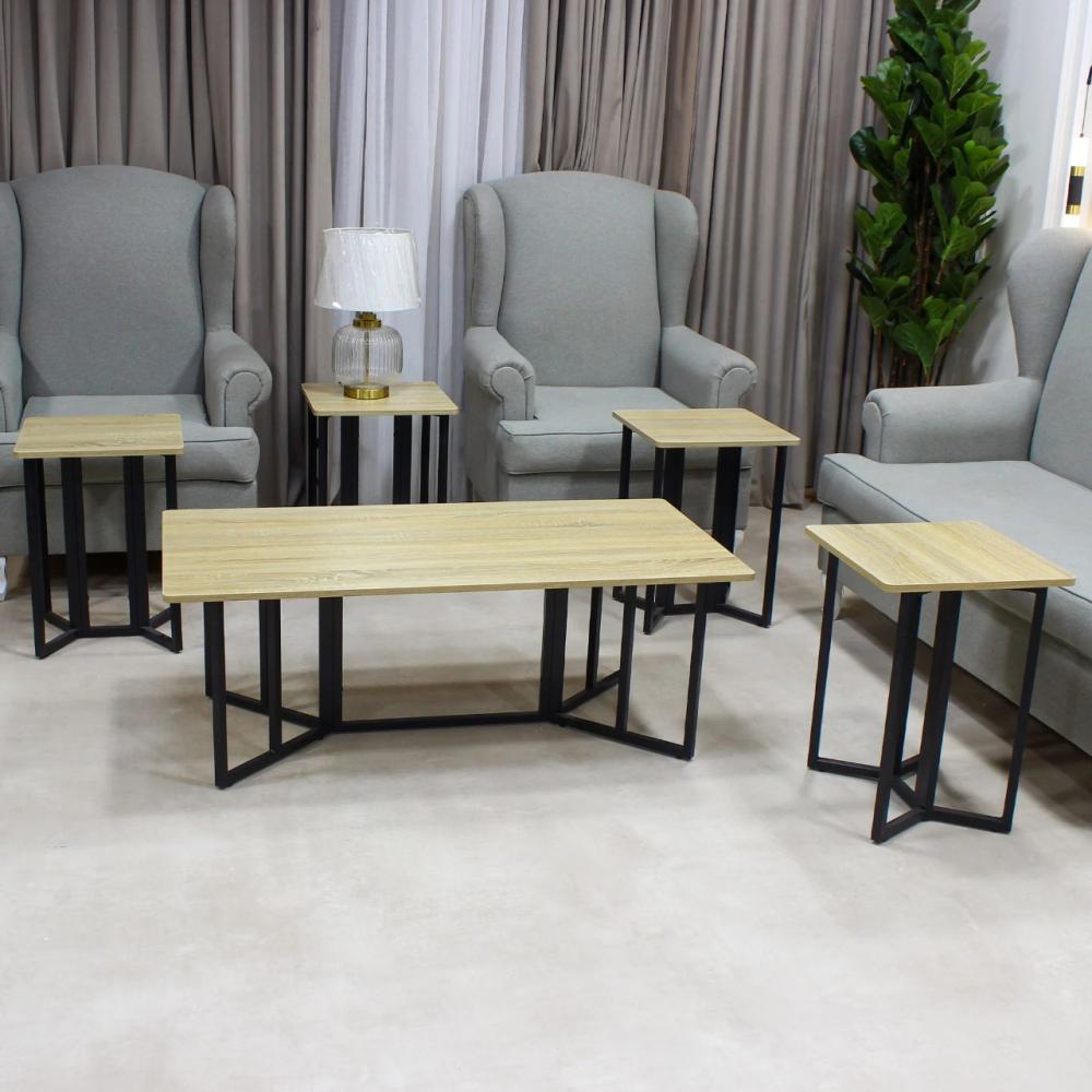 طقم طاولات ضيافة خشب بيج 5 قطع