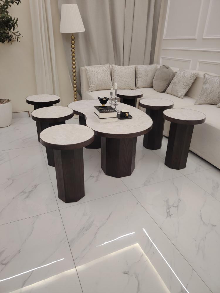 Luxury marble alternative tabletop set with 6 serving tables