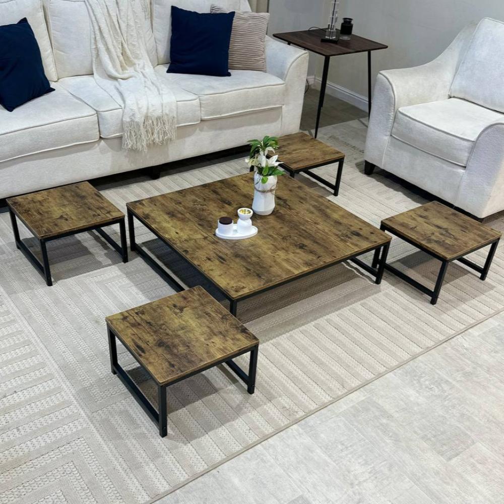 طقم طاولات خدمة خشب بني 5 قطع