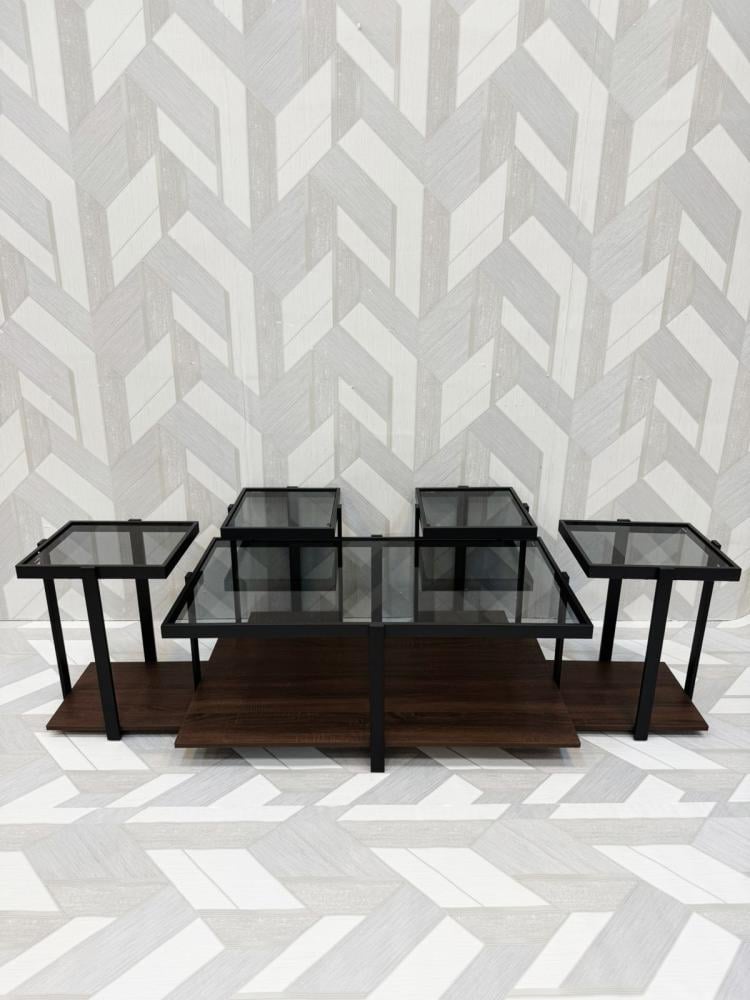 طقم طاولات زجاج مع خشب 1+4 جديد