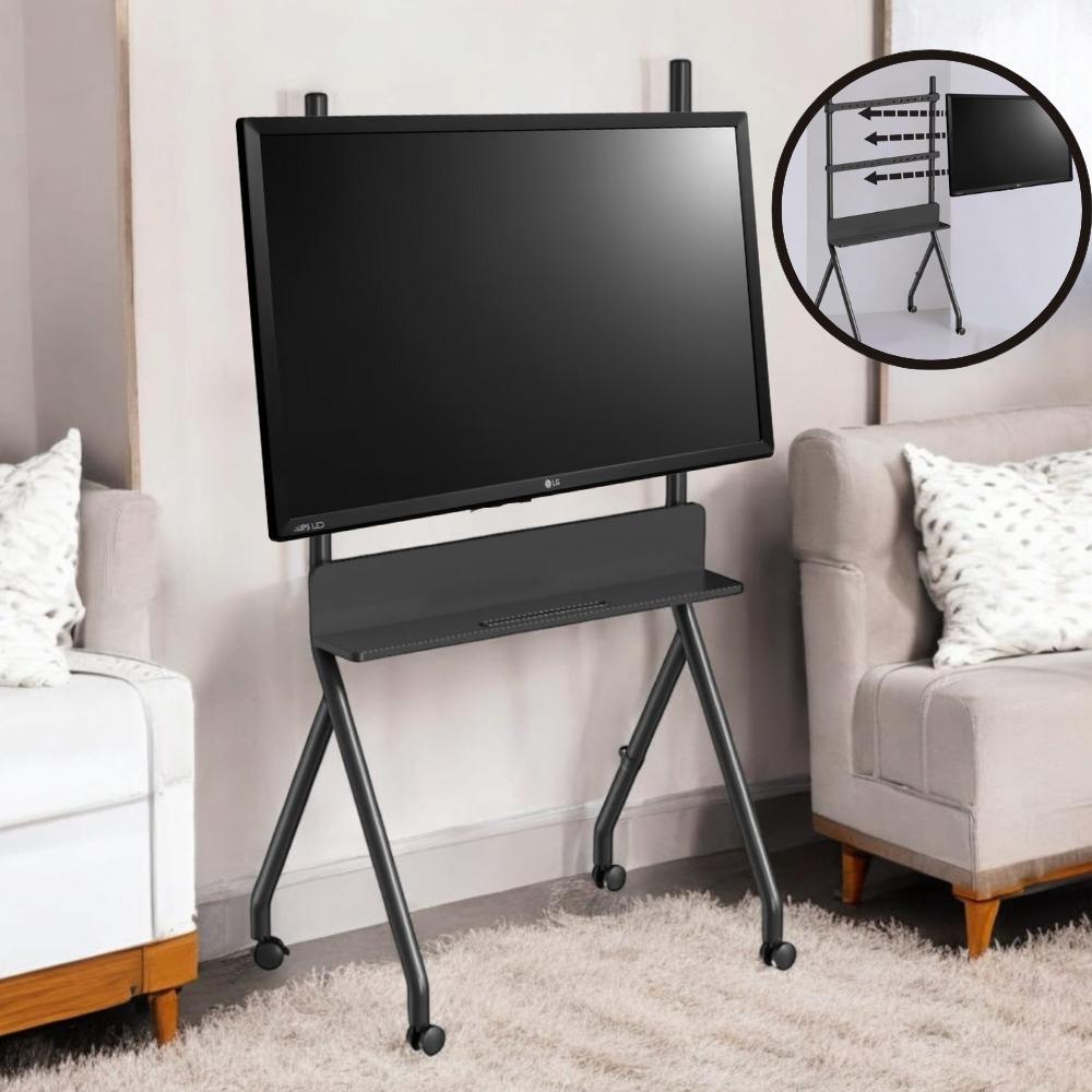 حامل تلفزيون متنقل مزود بعجلات لأجهزة التلفزيون باللون الاسود