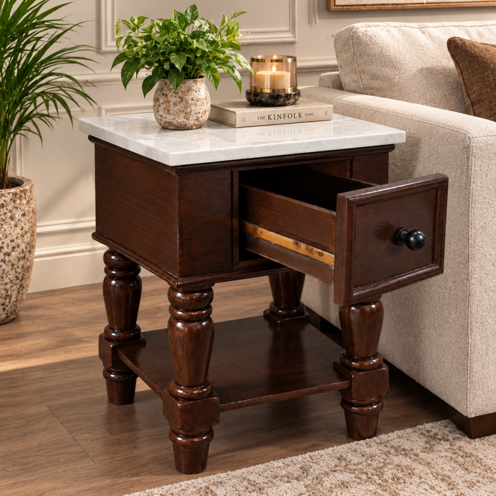 Side table, alternative marble countertop, small staircase