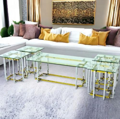 طقم طاولات خدمة استيل وزجاج تصميم هندسي فاخر