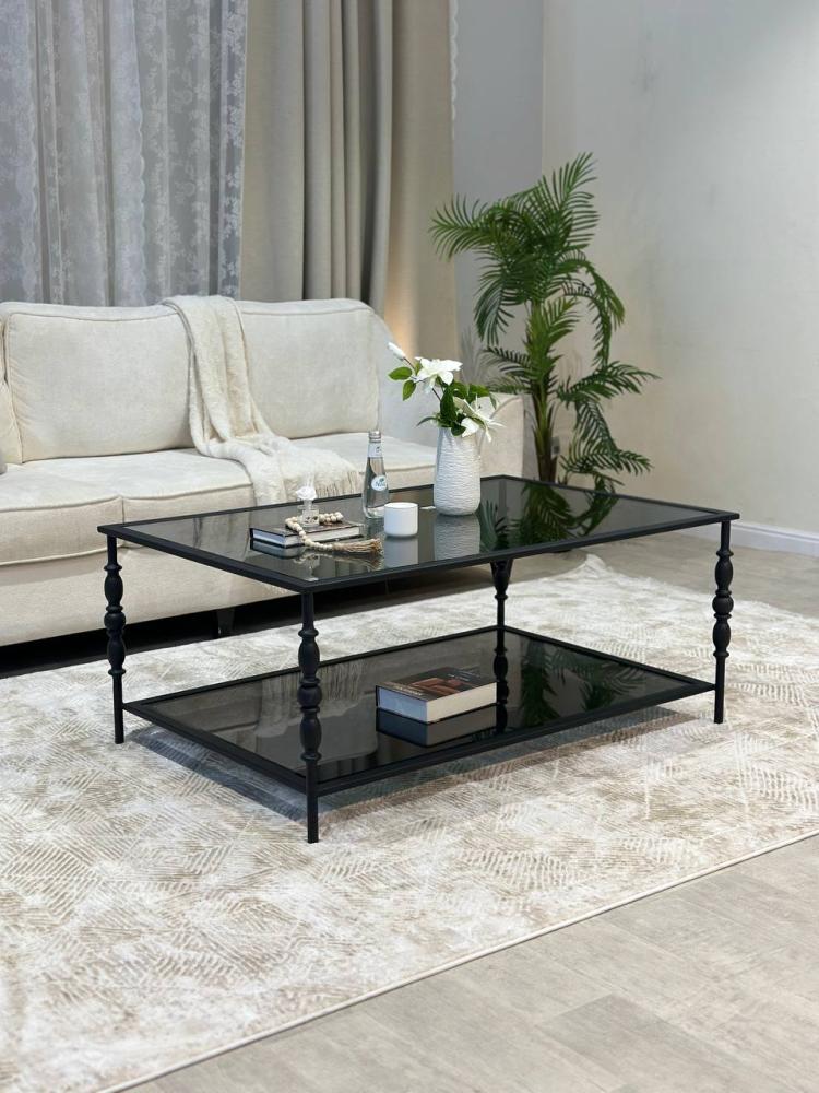 طقم طاولة ضيافة زجاج اسود  مع 4 خدمة