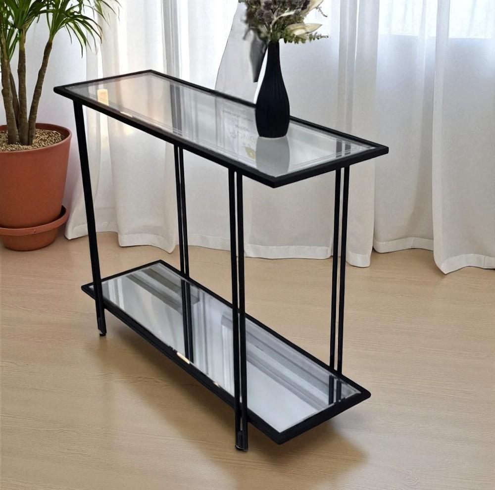 كنسول مدخل عصري بسطح زجاجي وقاعدة مراية