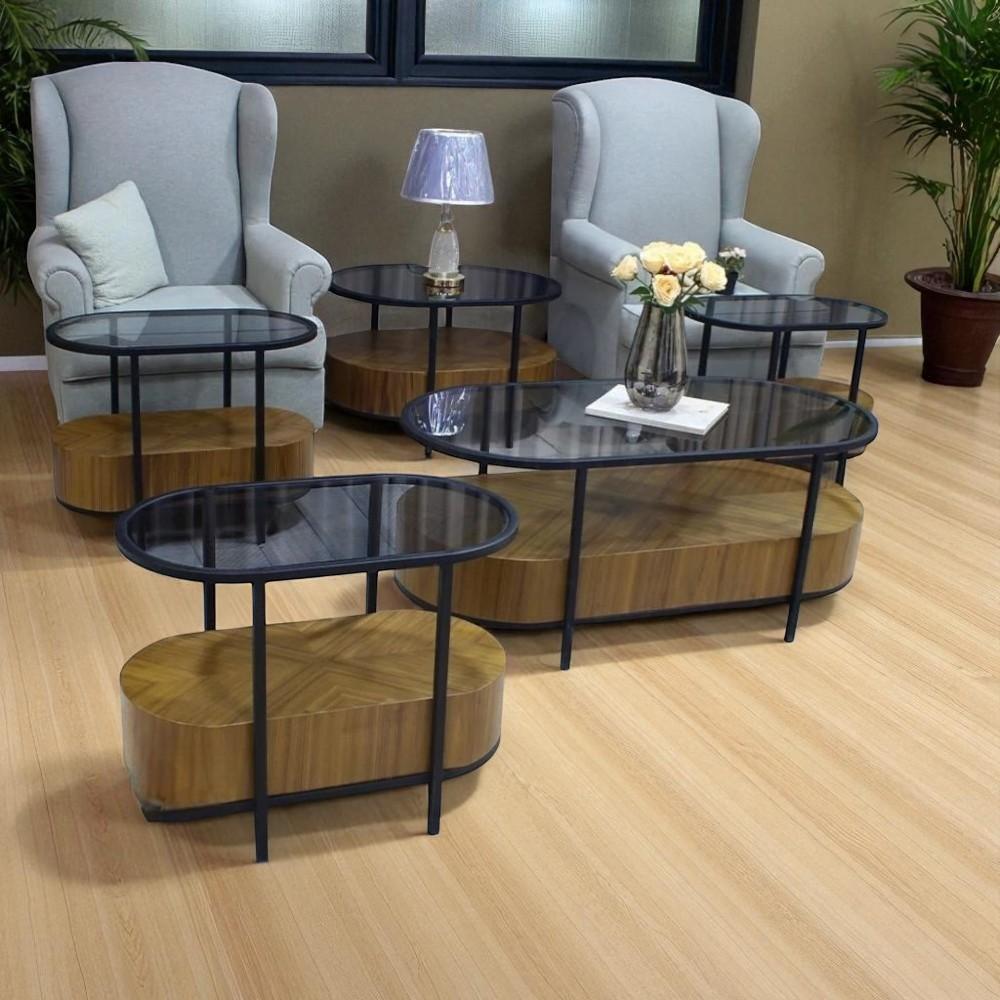 طقم طاولات بيضاوي دورين بتصميم فاخر – قشرة الجوز الفخم