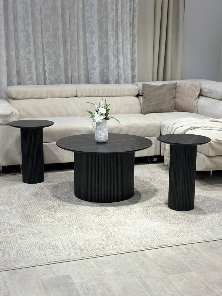 طقم طاوللات ضيافة  مع 4 خدمة خشب  اسود   - تصميم عصري