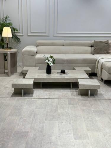 طقم طاولة ارضي بديل رخام مع 4 خدمة - تصميم عصري