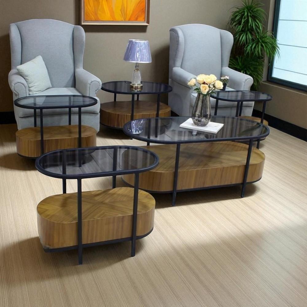 طقم طاولات بيضاوي دورين بتصميم فاخر – قشرة الجوز الفخم