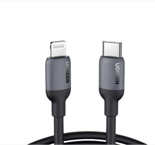 سلك شاحن يوجرين من USB-C إلى آيفون سيلكون بطول 1 م - أسود