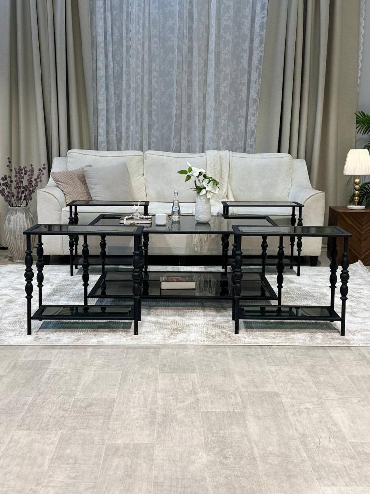 طقم طاولة ضيافة زجاج اسود  مع 4 خدمة