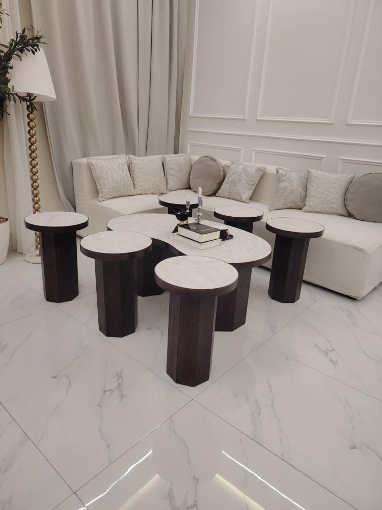 Luxury marble alternative tabletop set with 6 serving tables