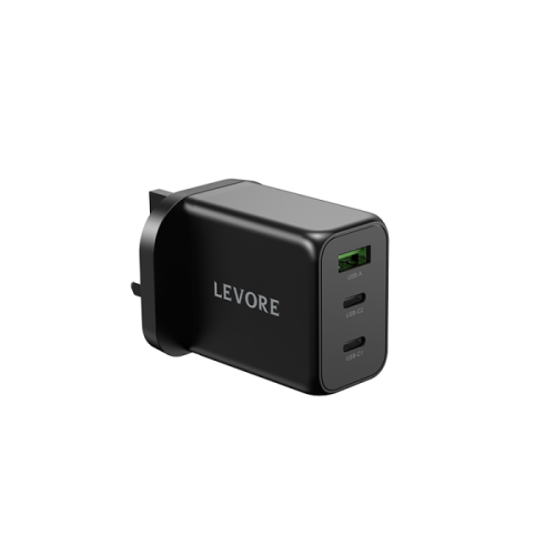 شاحن جداري ليفوري 65 واط منفذين USB-C ومنفذ USB-A - أبيض
