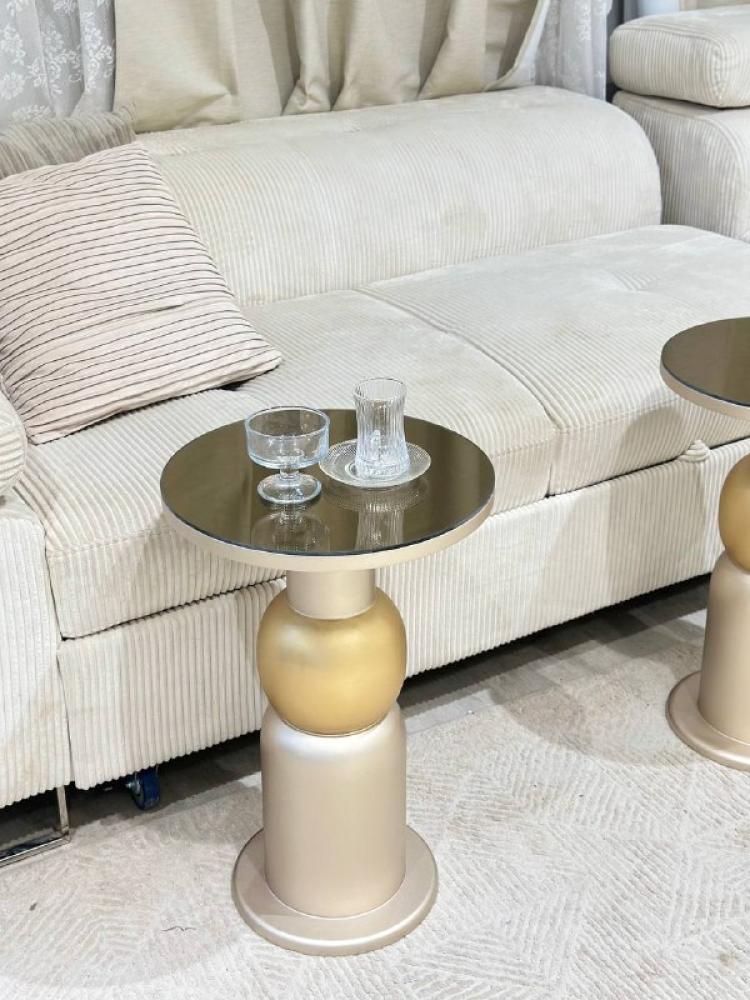 Champagne-colored wooden serving table set with glass top – 6 serving tables