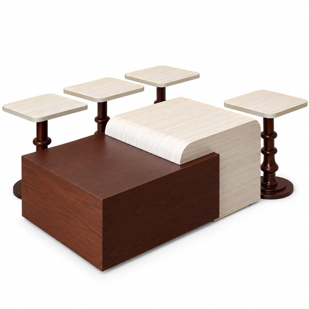 Marble alternative table set with oak wood and 6 serving pieces