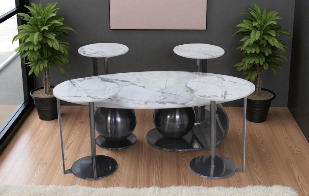 طقم طاولات استيل بسطح سيراميك – 5 قطع