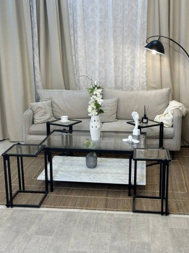 طقم طاولة دورين سطح زجاج 5قطع