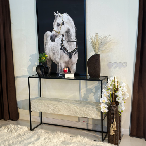 طاولة مدخل بديل رخام دورين زجاج أسود بتصميم عصري