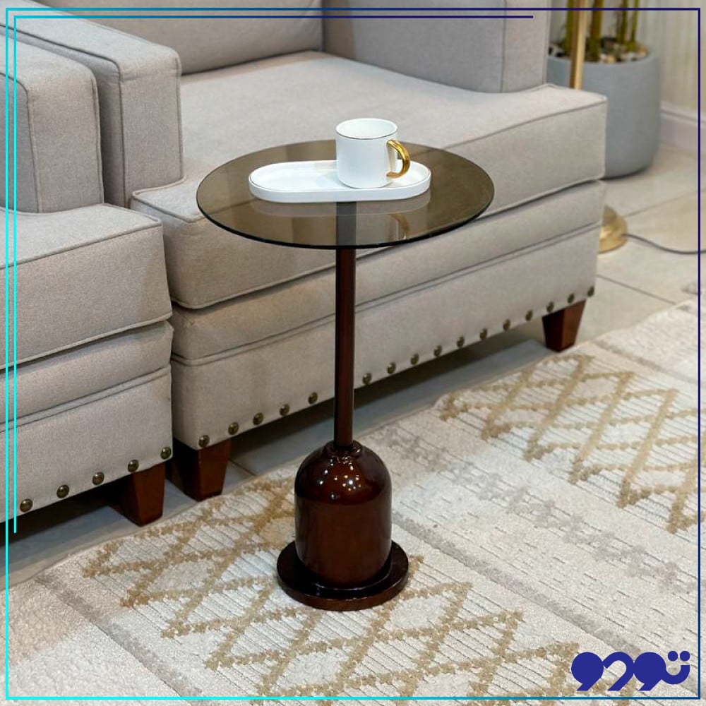 طاولة خدمة بسطح زجاجي بلون بني