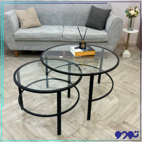 طقم طاولات ضيافة بسطح زجاجي شفاف