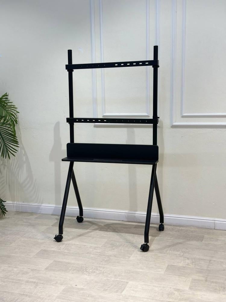 حامل تلفزيون متنقل مزود بعجلات لأجهزة التلفزيون باللون الاسود