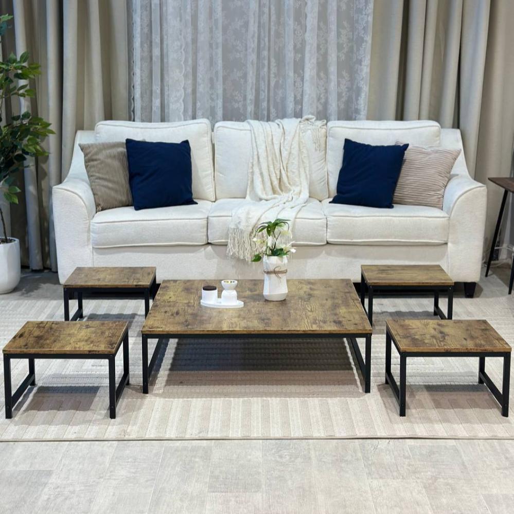 طقم طاولات خدمة خشب بني 5 قطع