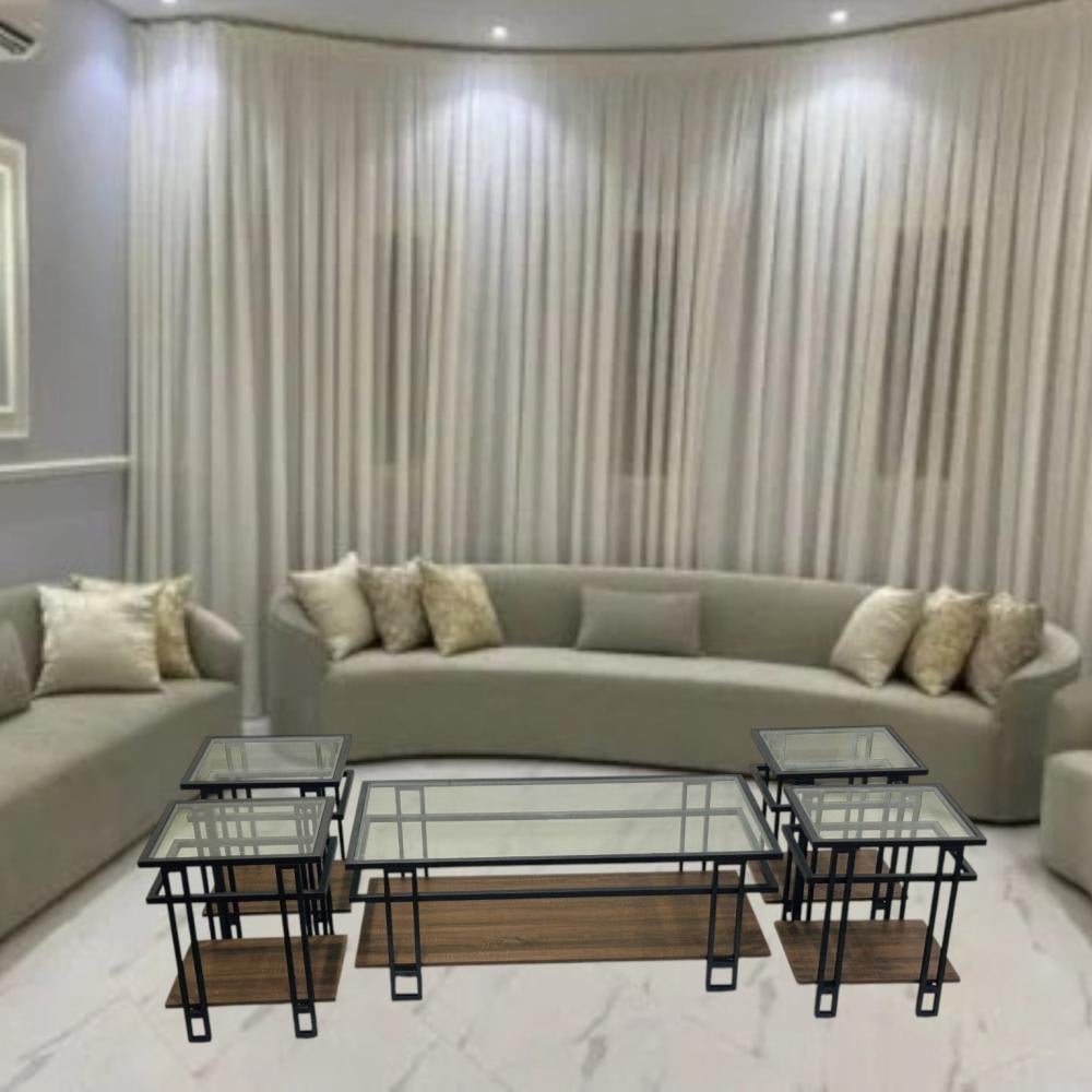 طقم طاولة دورين سطح شفاف 4+1