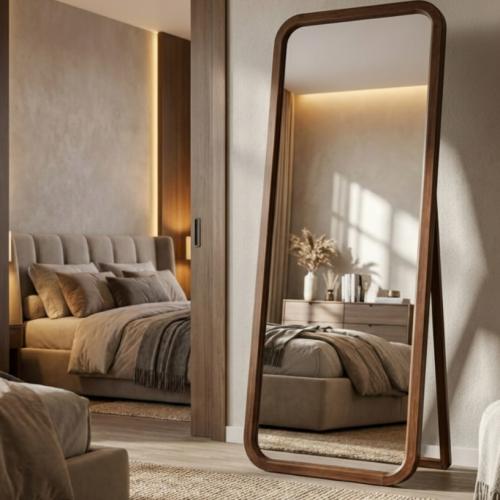 مرايا  أرضية بإطار خشب طبيعي بني  – تصميم أنيق 60*160