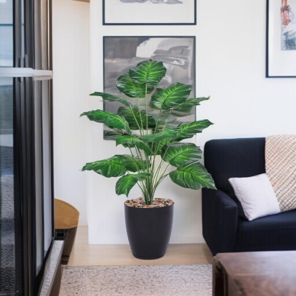 شتلة ورق قلب اخضر 18 ورقة حوض بلاستيك  مقاس 85 سم لون اسود