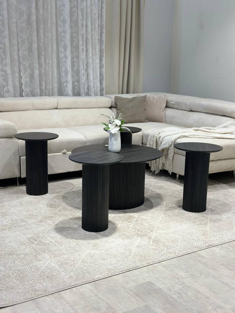 طقم طاوللات ضيافة  مع 4 خدمة خشب  اسود   - تصميم عصري