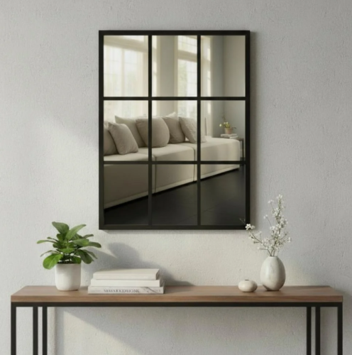 مرايا ديكور مقسم حجم صغير بإطار لون أسود مقاس 89*72 سم *LU