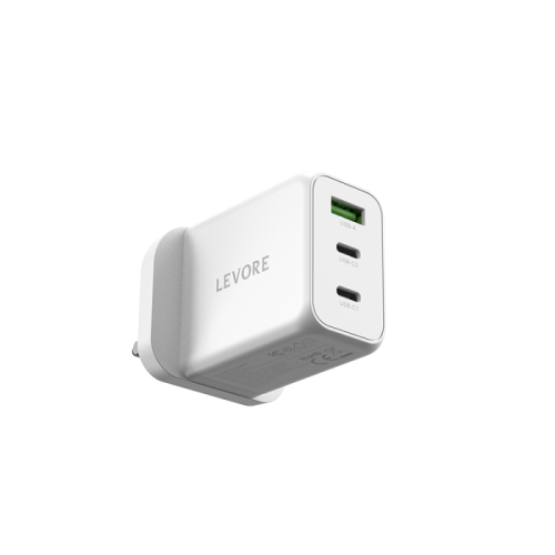 شاحن جداري ليفوري 65 واط منفذين USB-C ومنفذ USB-A - أبيض