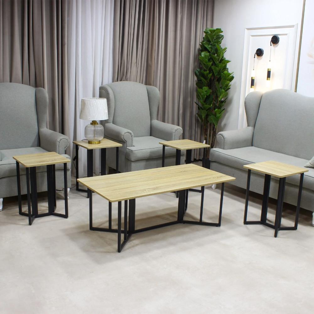 طقم طاولات ضيافة خشب بيج 5 قطع