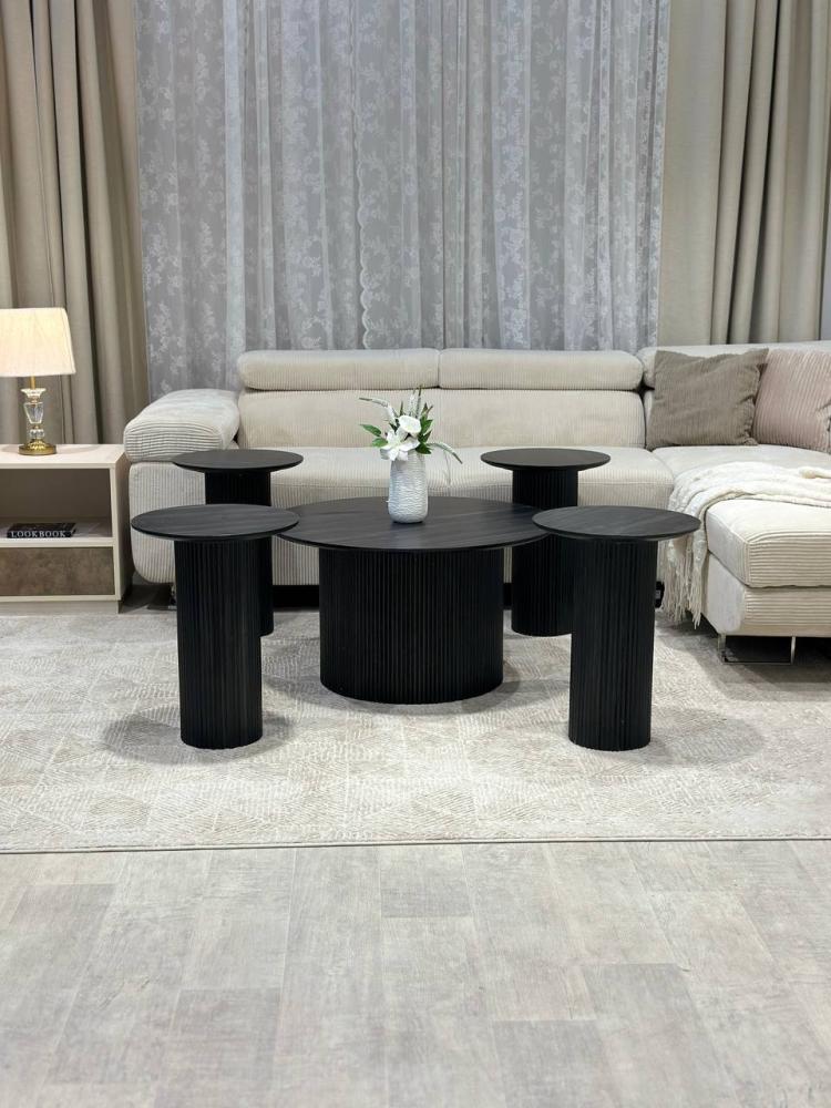 طقم طاوللات ضيافة  مع 4 خدمة خشب  اسود   - تصميم عصري