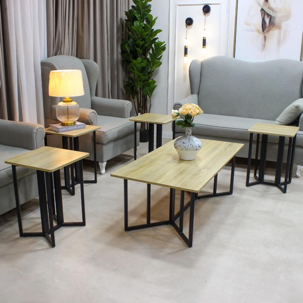 طقم طاولات ضيافة خشب بيج 5 قطع