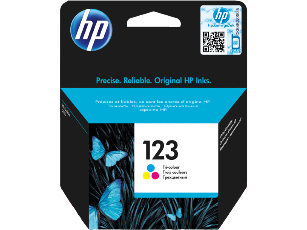 خرطوشة طباعة حبرية HP 123‏ أصلية ثلاثية الألوان (F6V16AE
