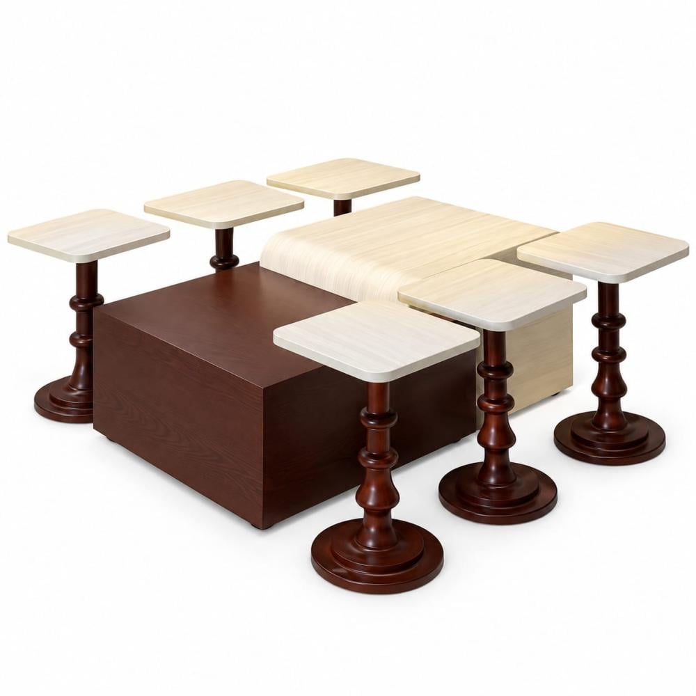 Marble alternative table set with oak wood and 6 serving pieces