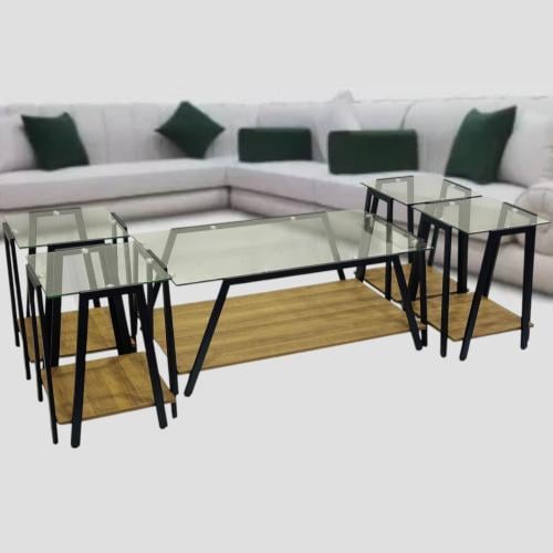 طقم طاولات دورين سطح شفاف 4+1