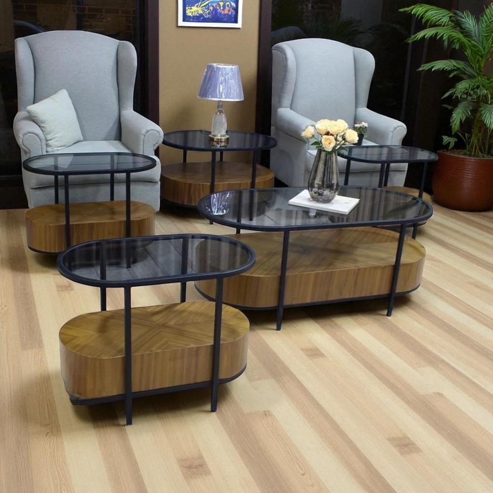 طقم طاولات بيضاوي دورين بتصميم فاخر – قشرة الجوز الفخم