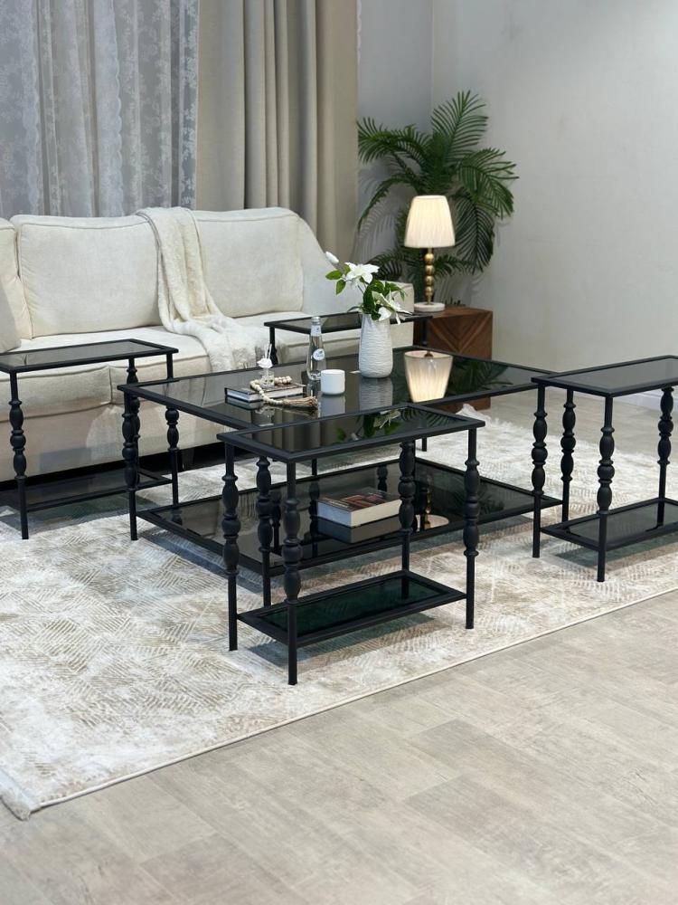 طقم طاولة ضيافة زجاج اسود  مع 4 خدمة