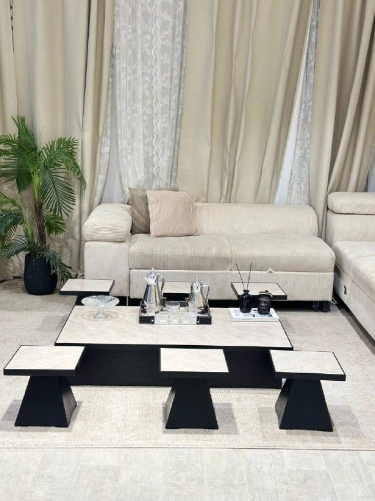 Marble-look floor table set with 6 side tables*Offers